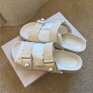 Jimmy Choo Fayence Pearly-Button Slide Sandals